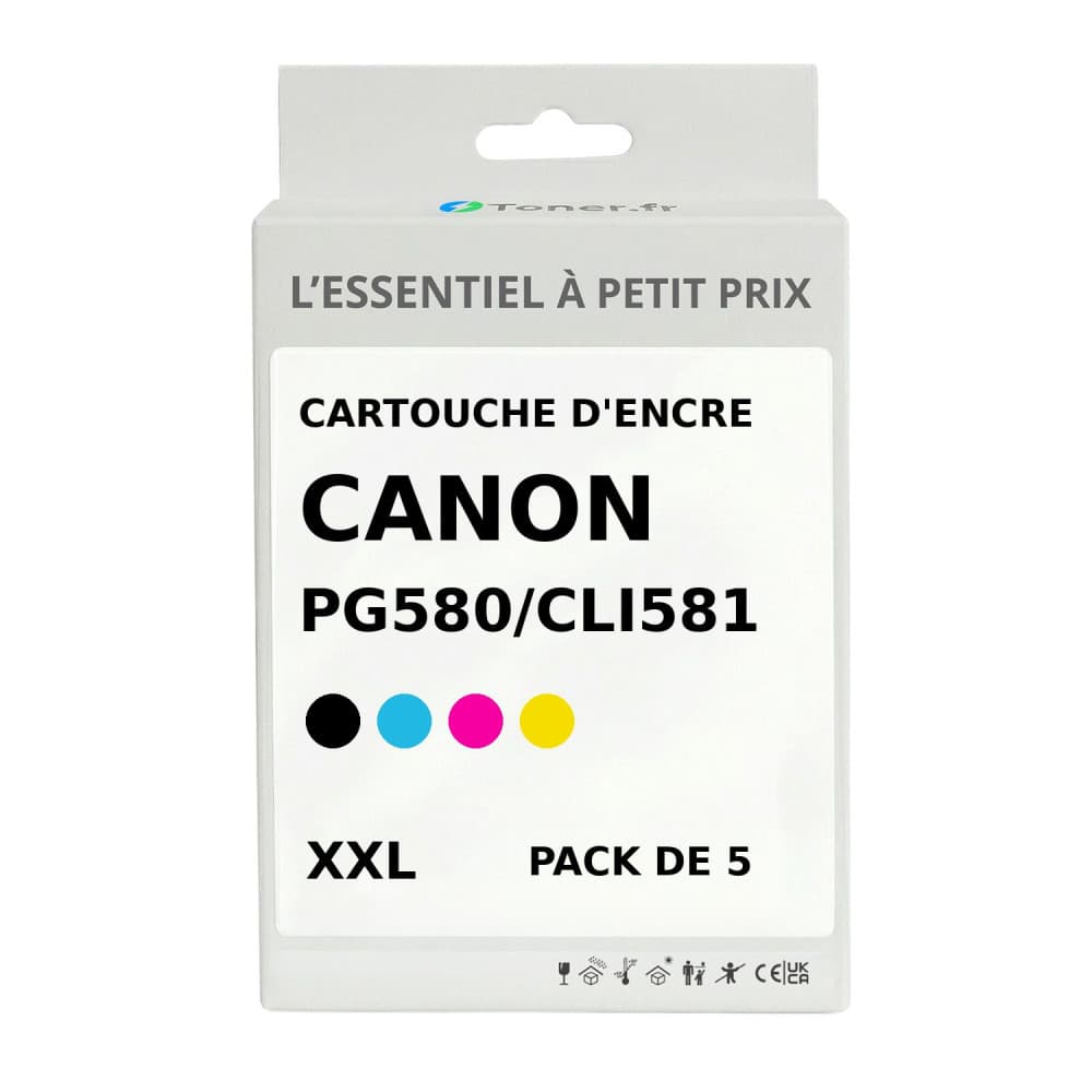 Pack de 5 cartouches d'encre compatibles Canon PGI580/CLI581 XXL Noir et couleurs