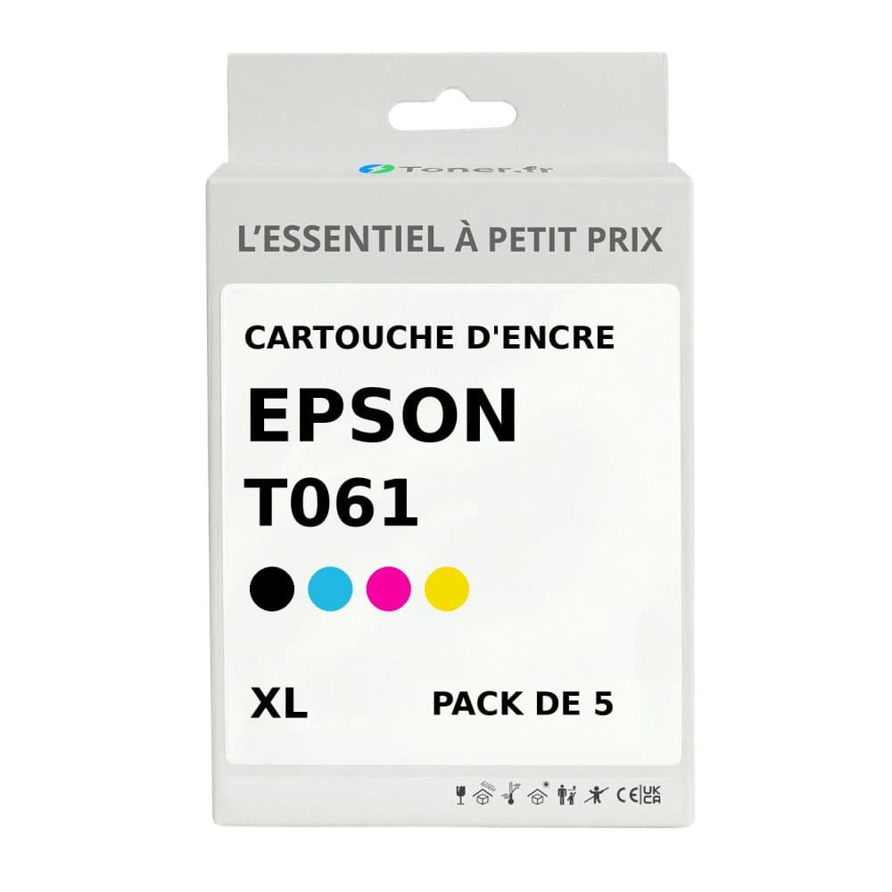 Pack de 5 cartouches d'encre compatibles Epson T061 XL Noir et couleurs