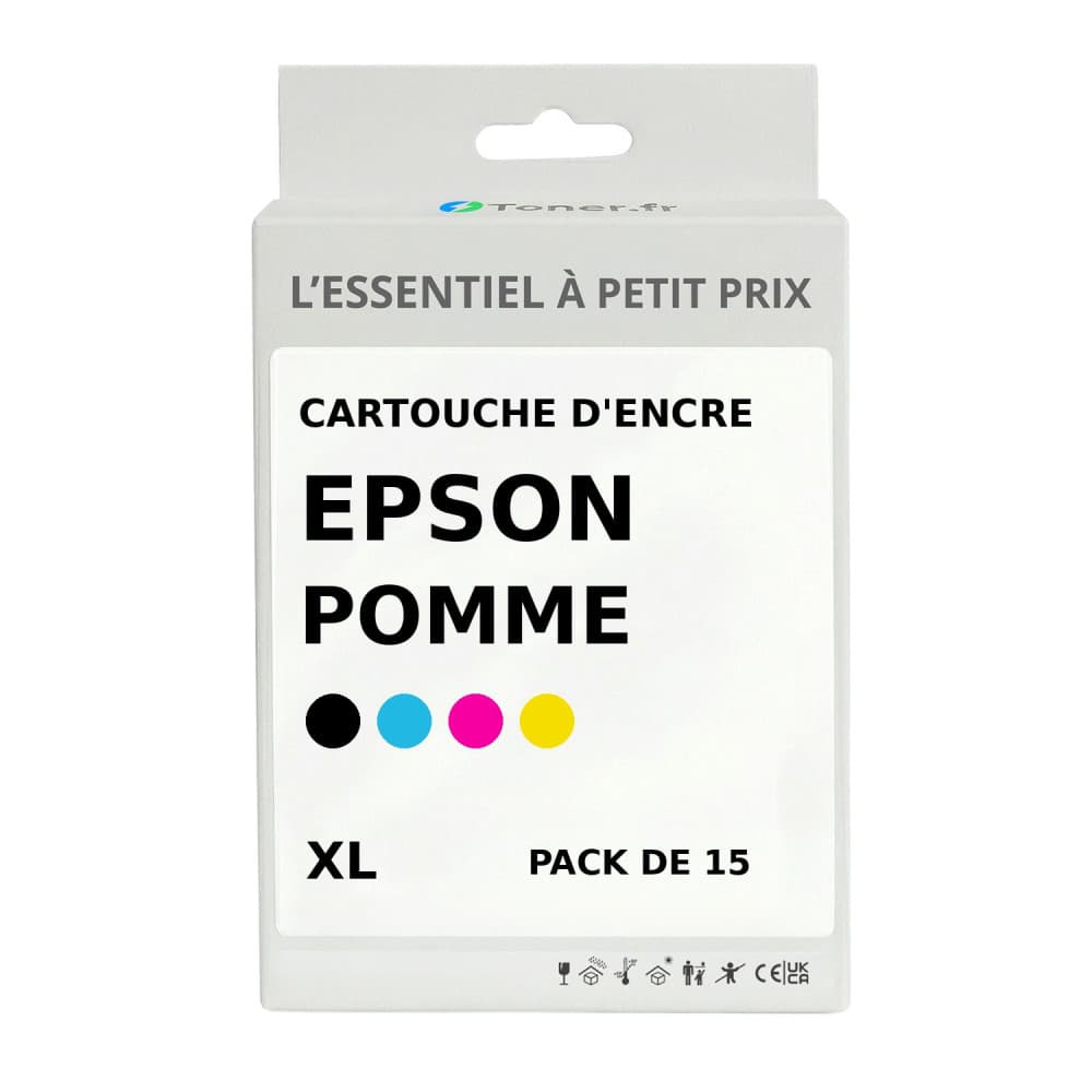 Pack de 15 cartouches d'encre compatibles Epson Pomme XL Noir et couleurs