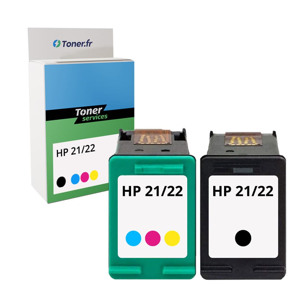 Pack de 2 cartouches d'encre compatibles HP 21/22 noir et tricolor