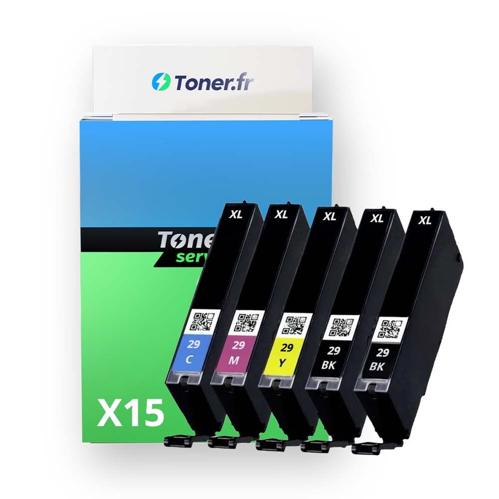 Pack de 15 cartouches d'encre compatible Epson 29 XL Noir et couleurs